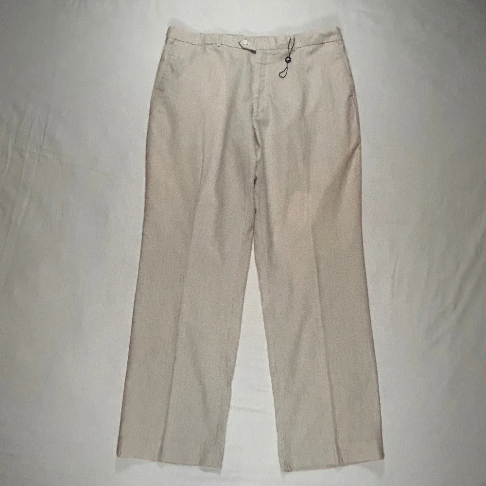 Alan Flusser Seersucker Pants Mens 40x32 Beige Micro Stripe Flat Front Coastal